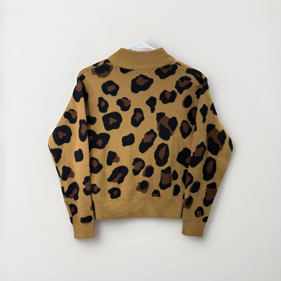Who What Wear Leopard Print Sweater XS Mock Neck Tan Brown Cozy Knit Top - Picture 2 of 6